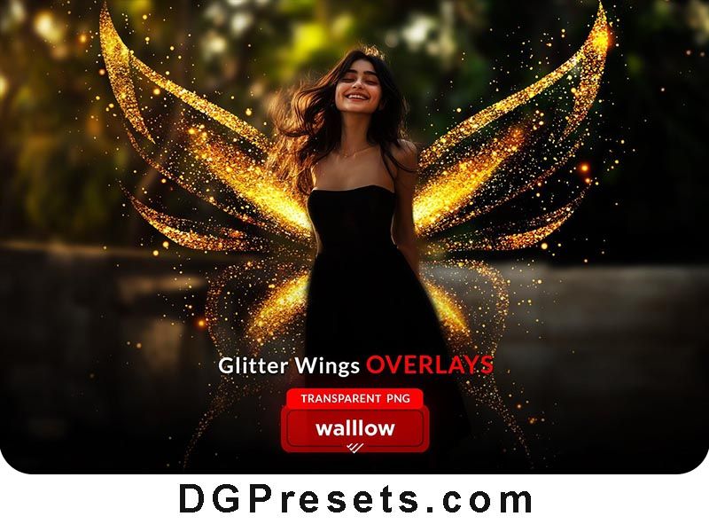 Gold Glitter Wings PNG Overlay Free Download Preview